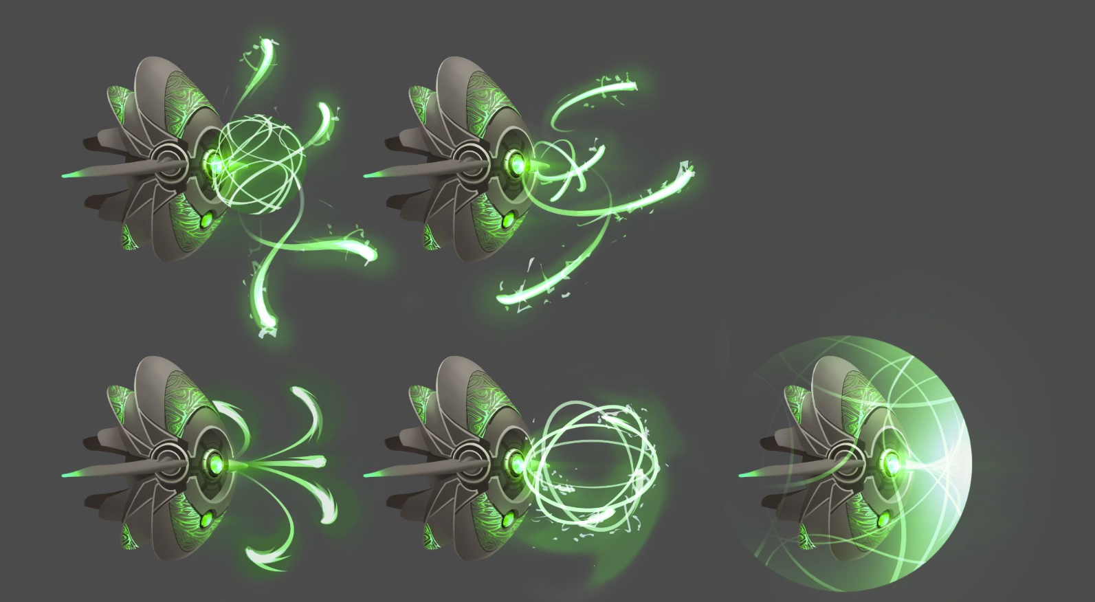 Concepts of potential VFX for the heal drone.